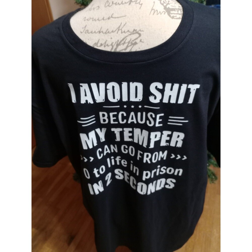 Funny Black SS Graphic T-Shirt Sz XL Men's Women's Unisex Clothing "I Avoid" NWT
